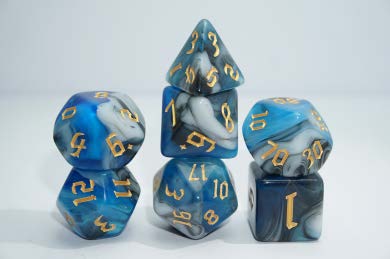 The Sea Ballet 7pc Dice Set for TTRPG inked in Gold